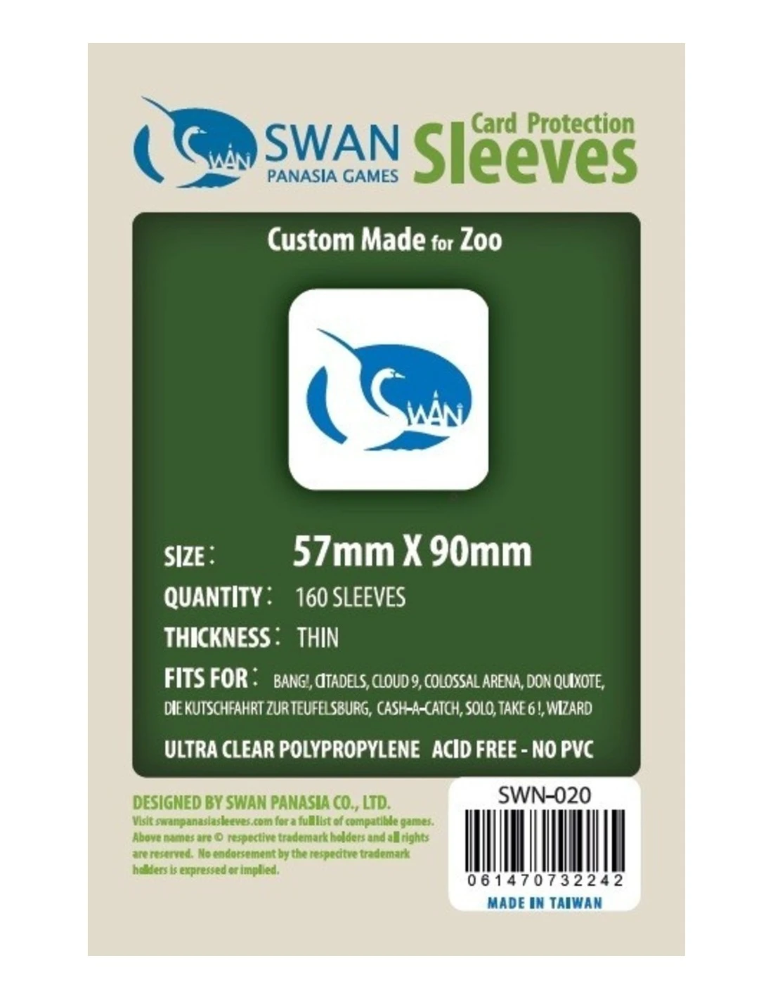 Swan: 57mm X 90mm: Sleeves (160 Stuks) 1 Swan: 57mm X 90mm: Sleeves (160 Stuks)