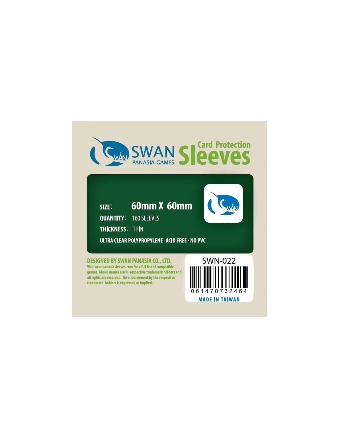 Swan: 60mm X 60mm: Sleeves (160 Stuks) 1 Swan: 60mm X 60mm: Sleeves (160 Stuks)
