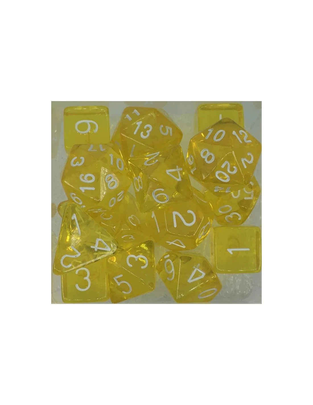 Polyhydral Diceset - 15 Dice: Translucent Yellow 1 Polyhydral Diceset - 15 Dice: Translucent Yellow