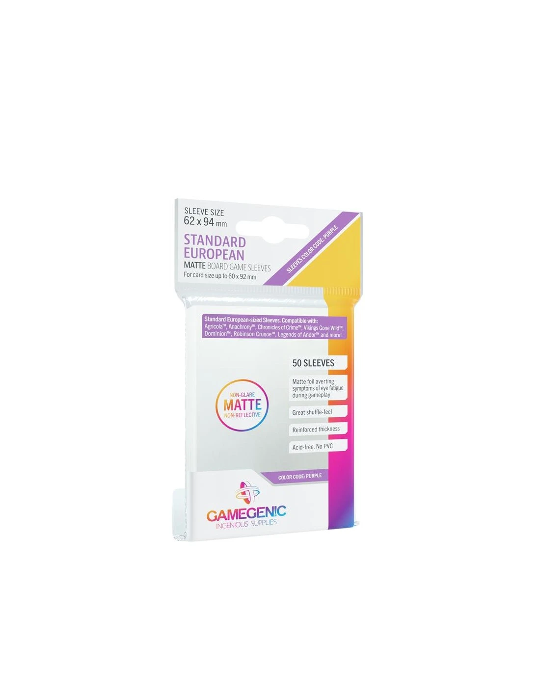 Gamegenic SLEEVES Matte Board Game - Purple 62mm X 94mm (50) 1 Gamegenic SLEEVES Matte Board Game - Purple 62mm X 94mm (50)