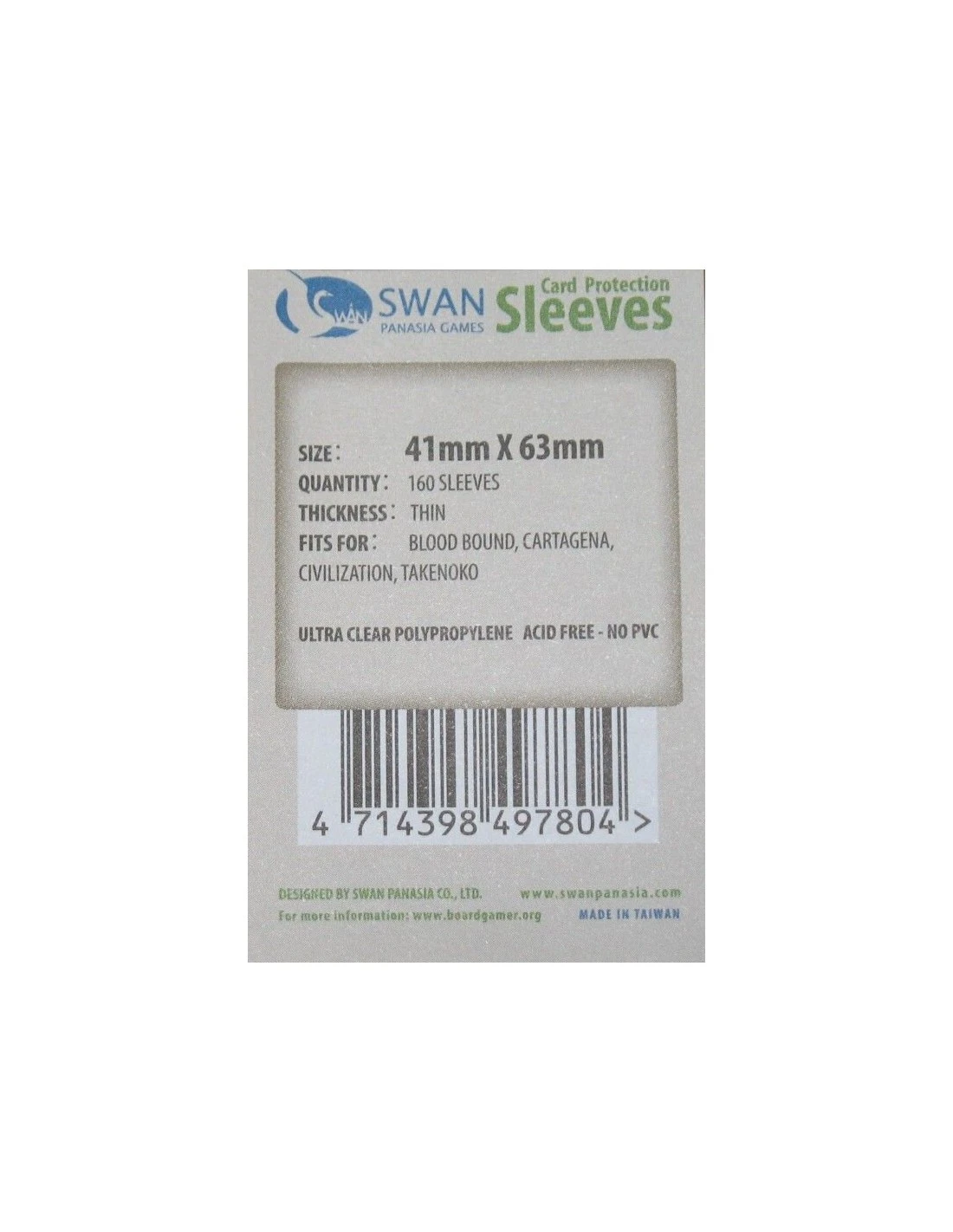 Swan: 41mm X 63mm: Sleeves (160 Stuks) 1 Swan: 41mm X 63mm: Sleeves (160 Stuks)